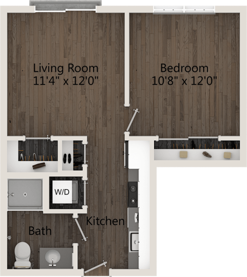floor plan of a two bedroom apartment at The parcHAUS at Mustang Drive